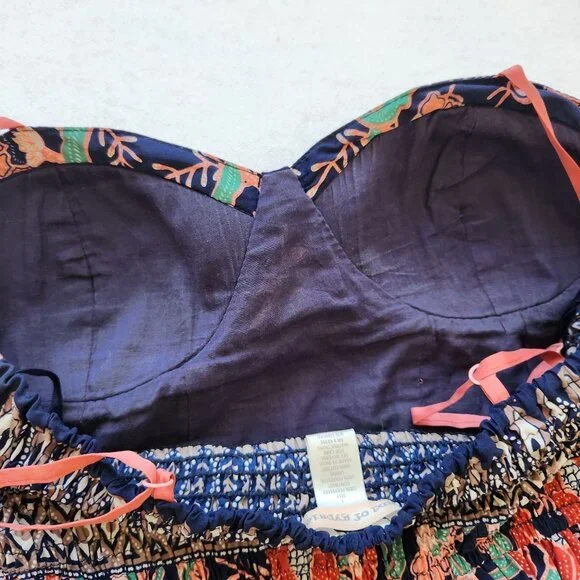 Band Of Gypsies Floral Bustier Mini Dress Navy Coral Boho Cottagecore Cute - Picture 7 of 12
